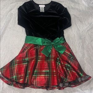 Bonnie Jean Black Velvet Dress with Green Accent